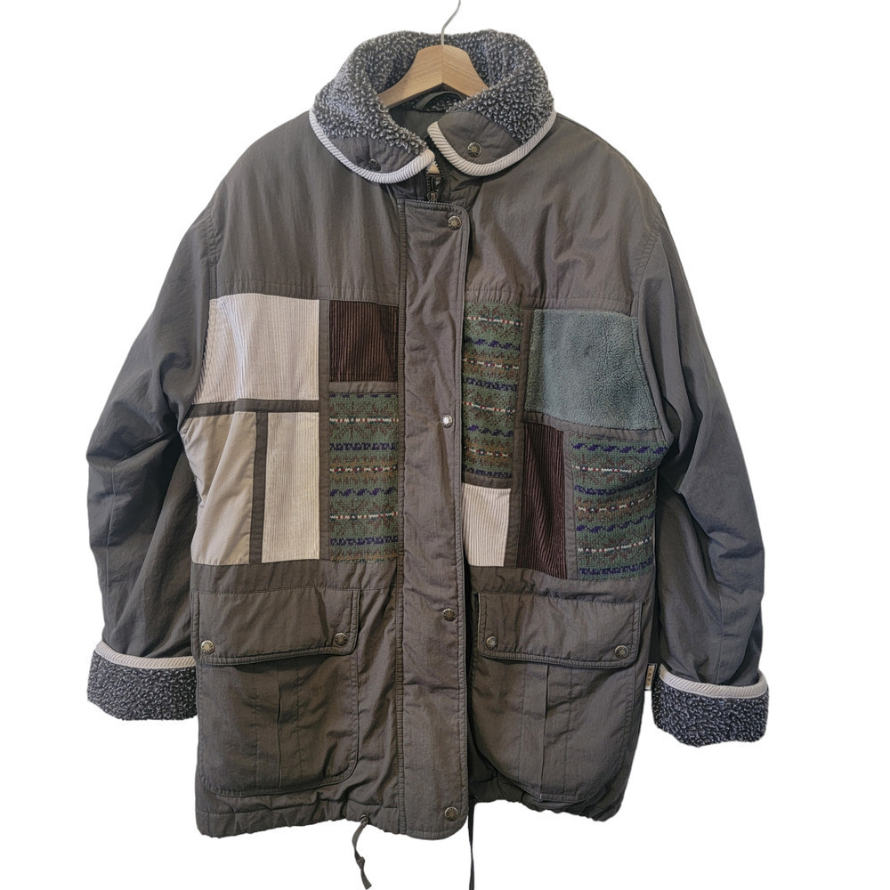 Izzi Genuine Rugged Patchwork Vintage Winter Puff Fleece Accent Corduroy Coat.